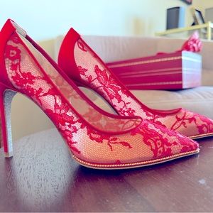 Brand new with tags and box, gorgeous Rene Caovilla red lace heels